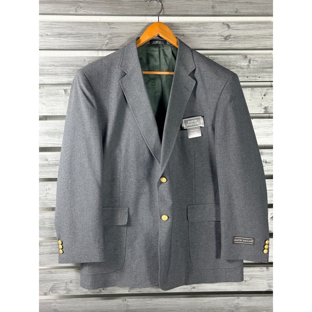 Vtg David Taylor Mens Gray Wool Blend Blazer Sport Coat 44R Gold Buttons NEW NWT